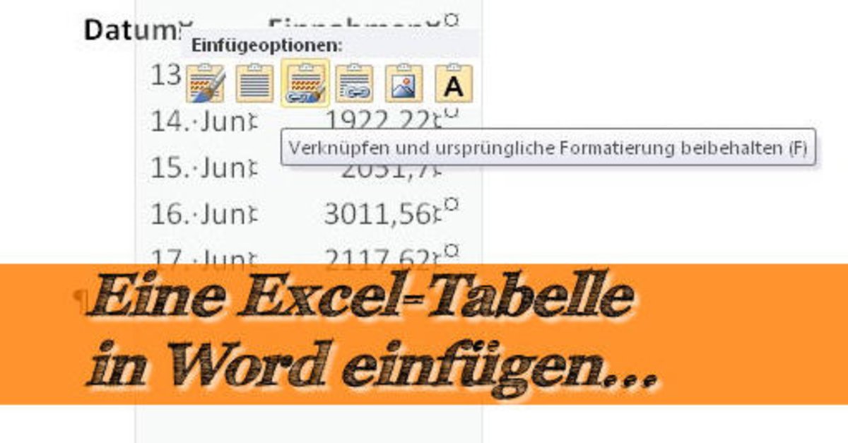Excel Tabelle In Word Einfugen So Geht S