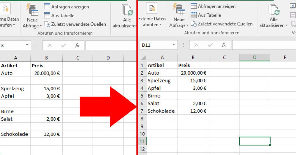 Excel Leere Zeilen automatisch erfassen und löschen so geht